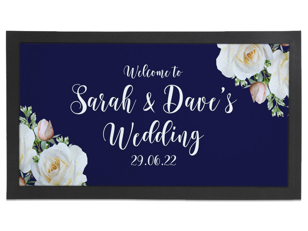 Wedding White Roses Regular Bar Runner (Navy) - Bar - Mats.co.uk