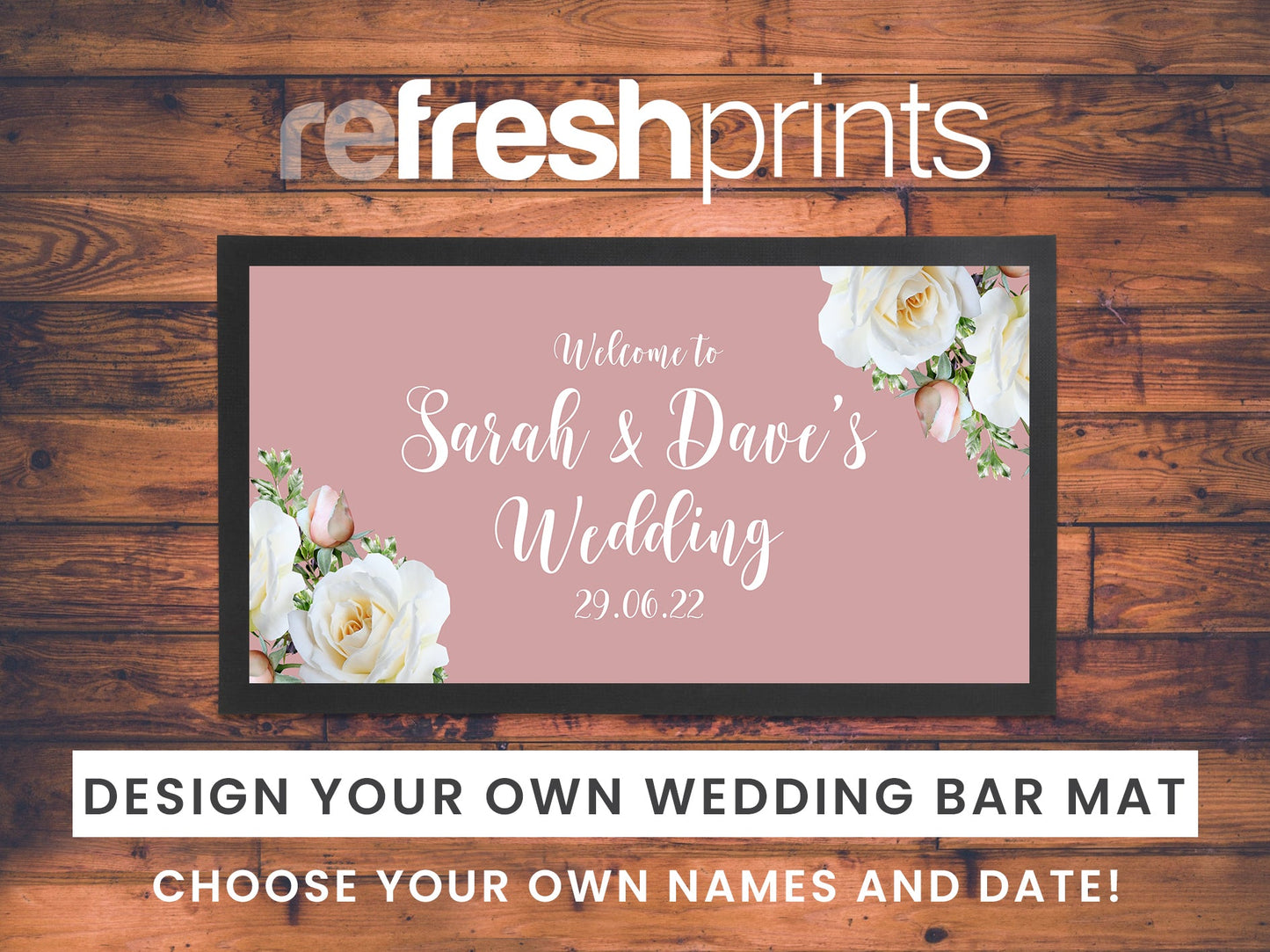 Wedding White Roses Regular Bar Runner(Pink) - Bar - Mats.co.uk