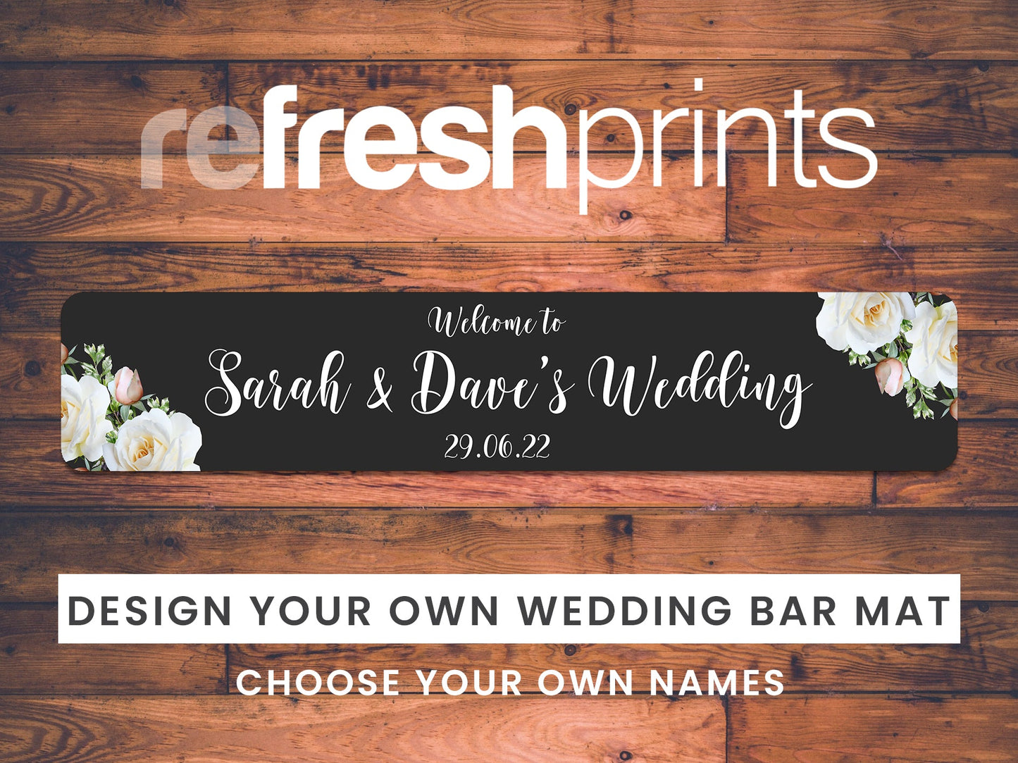 Wedding White Roses Slim Bar Runner - Bar - Mats.co.uk