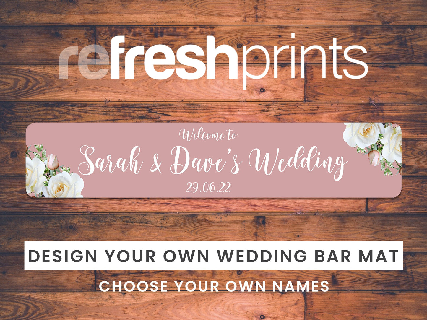 Wedding White Roses Slim Bar Runner (Pink) - Bar - Mats.co.uk