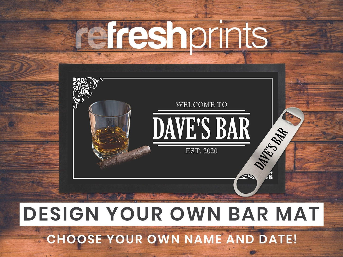 Whiskey & Cigar Regular Bar Runner - Bar - Mats.co.uk