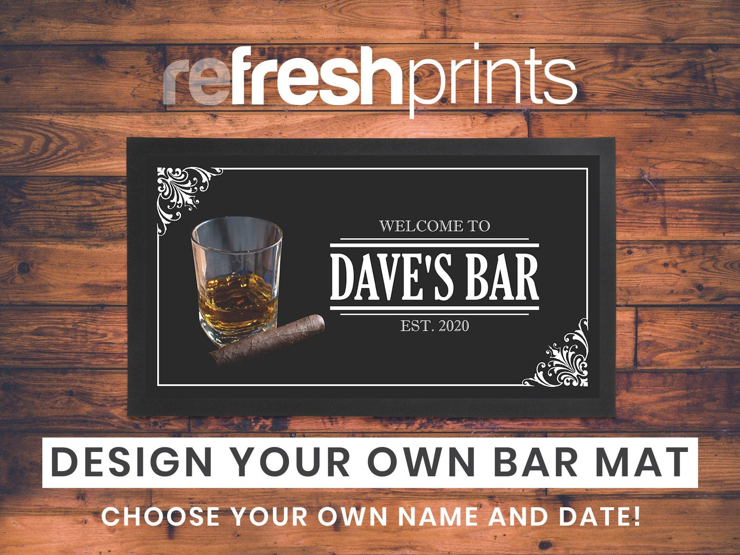 Whiskey & Cigar Regular Bar Runner - Bar - Mats.co.uk