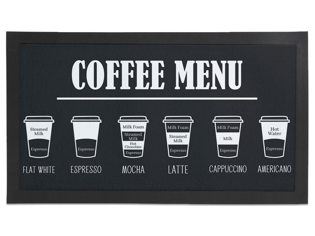 Coffee Menu Regular Counter Mat (Black) () created by Bar-Mats.co.uk