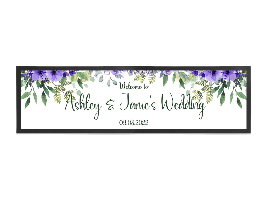 Wedding Purple Floral Leaves Large Bar Runner () created by Bar-Mats.co.uk