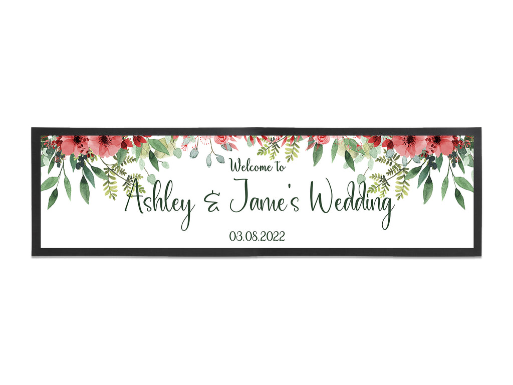 Wedding Red Floral Leaves Large Bar Runner () created by Bar-Mats.co.uk