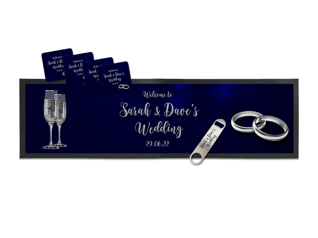 Wedding Glasses and Rings Large Bar Gift Set () created by Bar-Mats.co.uk